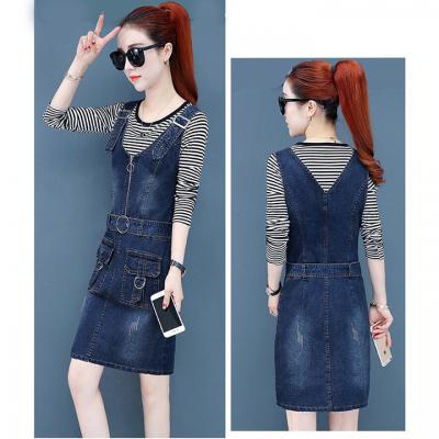 ĐẦM YẾM JEAN CỔ V KHÓA KÉO THẮT ĐAI EO - NY893